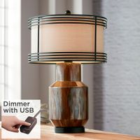 Possini Arthur Double Shade Rustic Copper Ceramic Lamp with USB Dimmer Cord