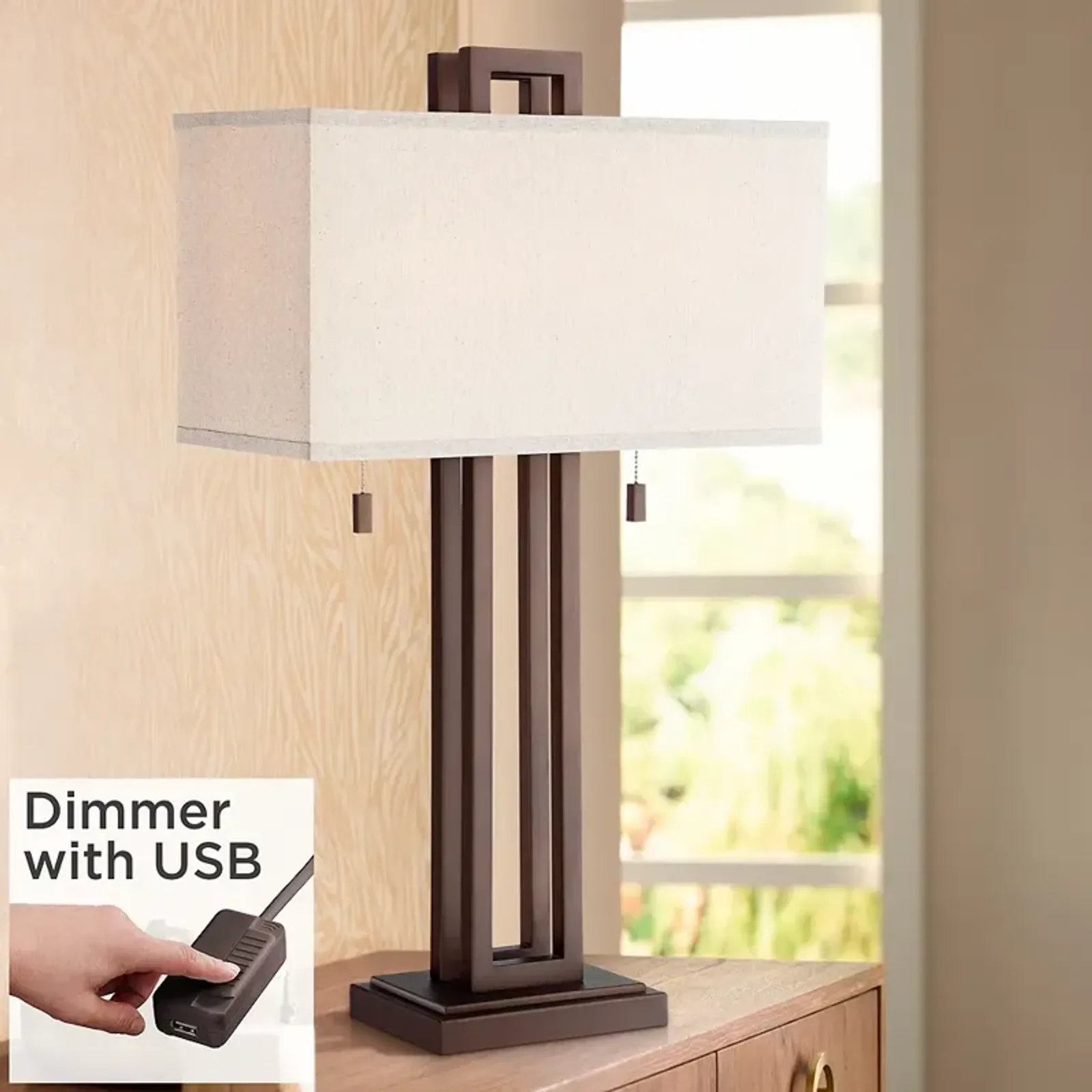 Possini Euro Gossard Double Rectangle Bronze Lamp with USB Dimmer Cord