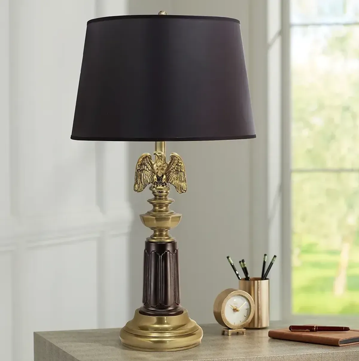 Stiffel Eagle 30" Matte Black and Brushed Brass Table Lamp