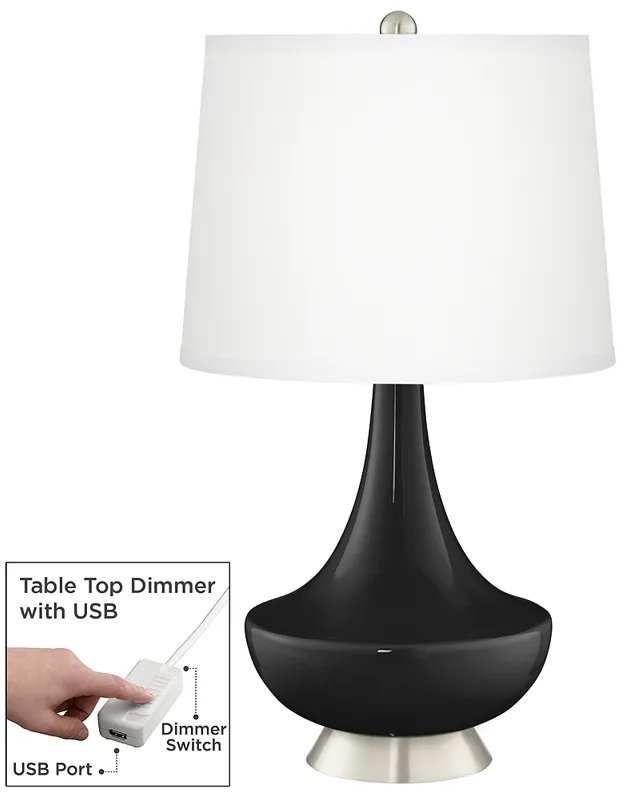 Tricorn Black Gillan Glass Table Lamp with Dimmer