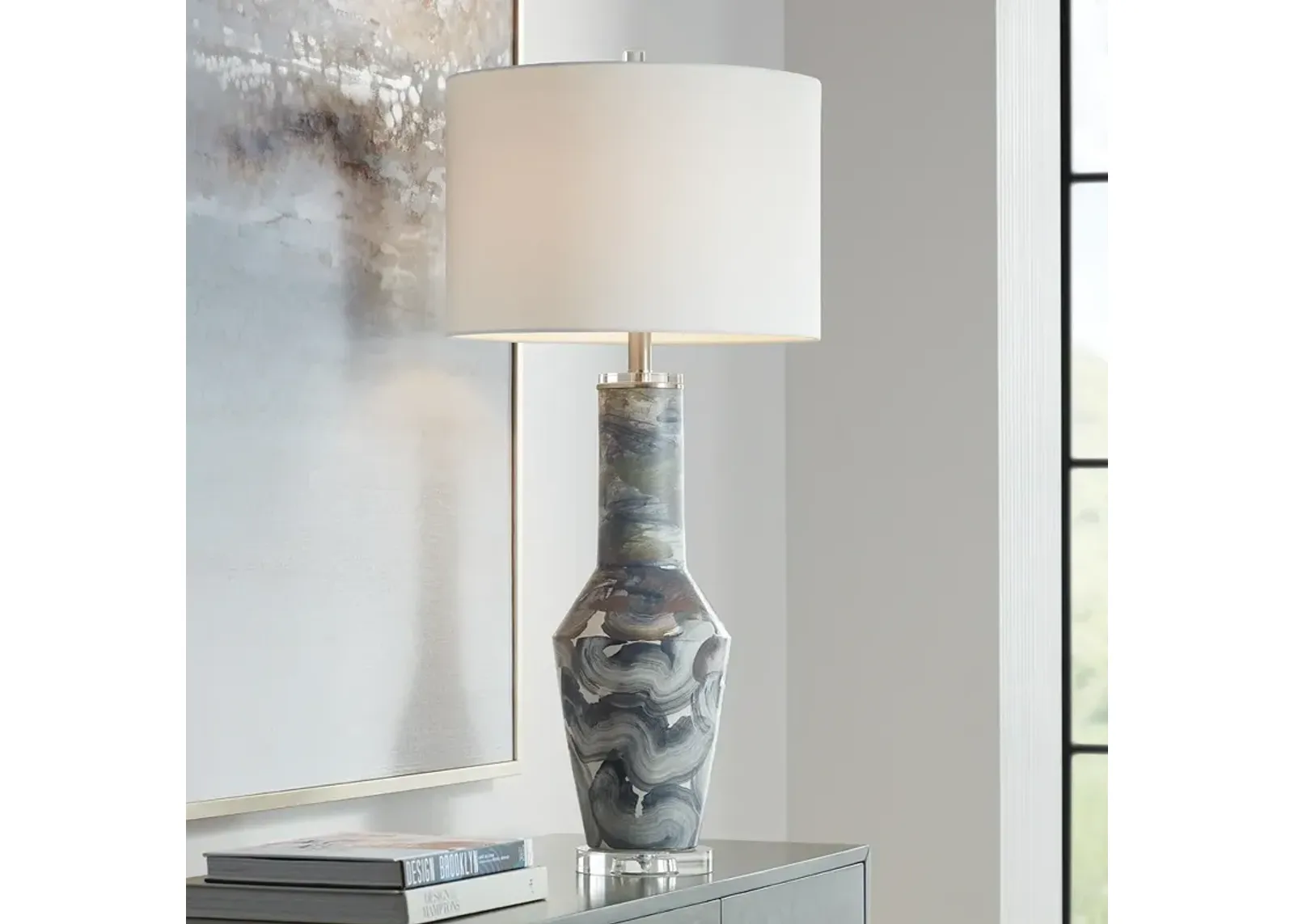 Possini Euro Gray Brushstrokes 33 1/2" Modern Ceramic Table Lamp