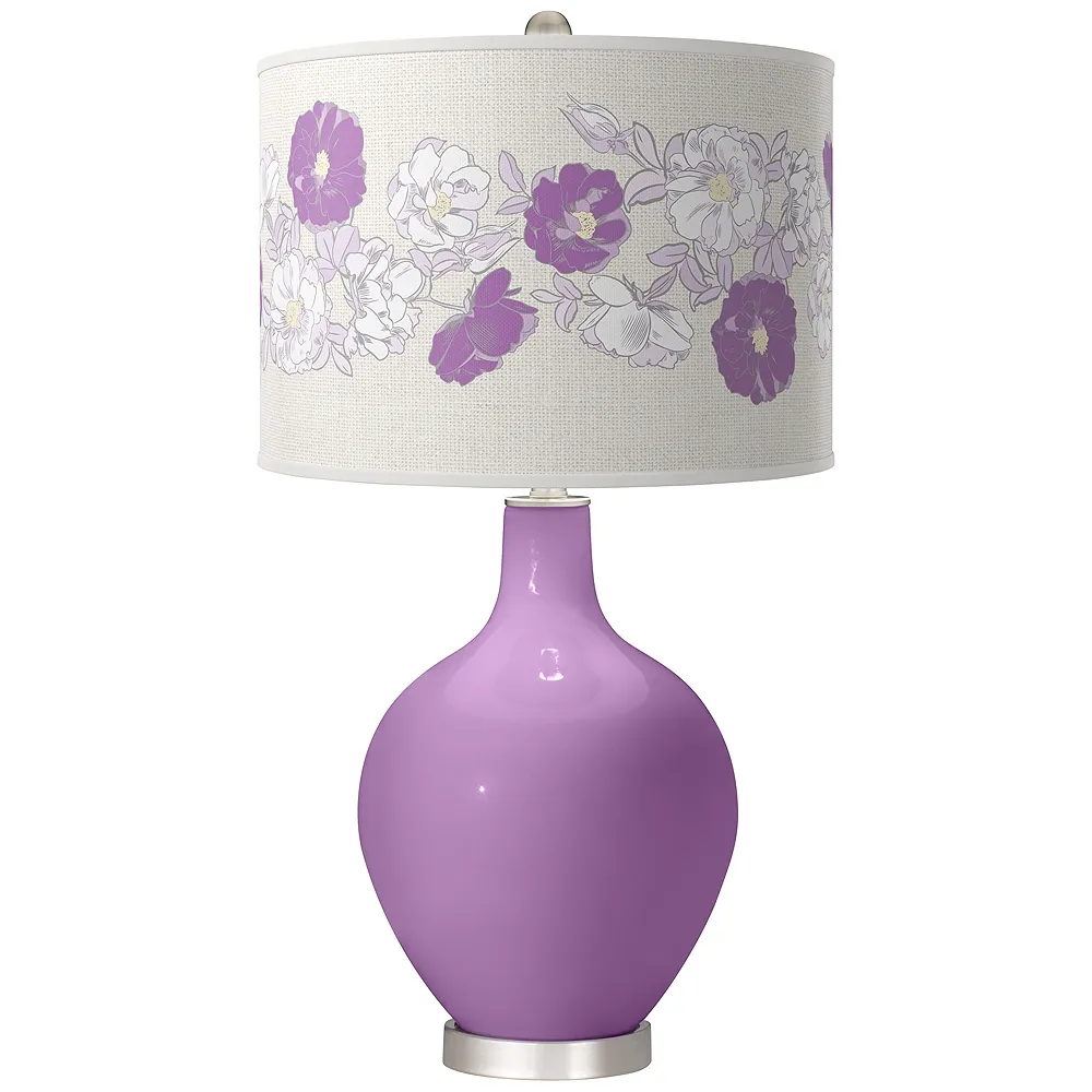 African Violet Rose Bouquet Ovo Table Lamp