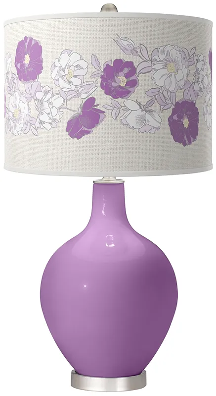 African Violet Rose Bouquet Ovo Table Lamp
