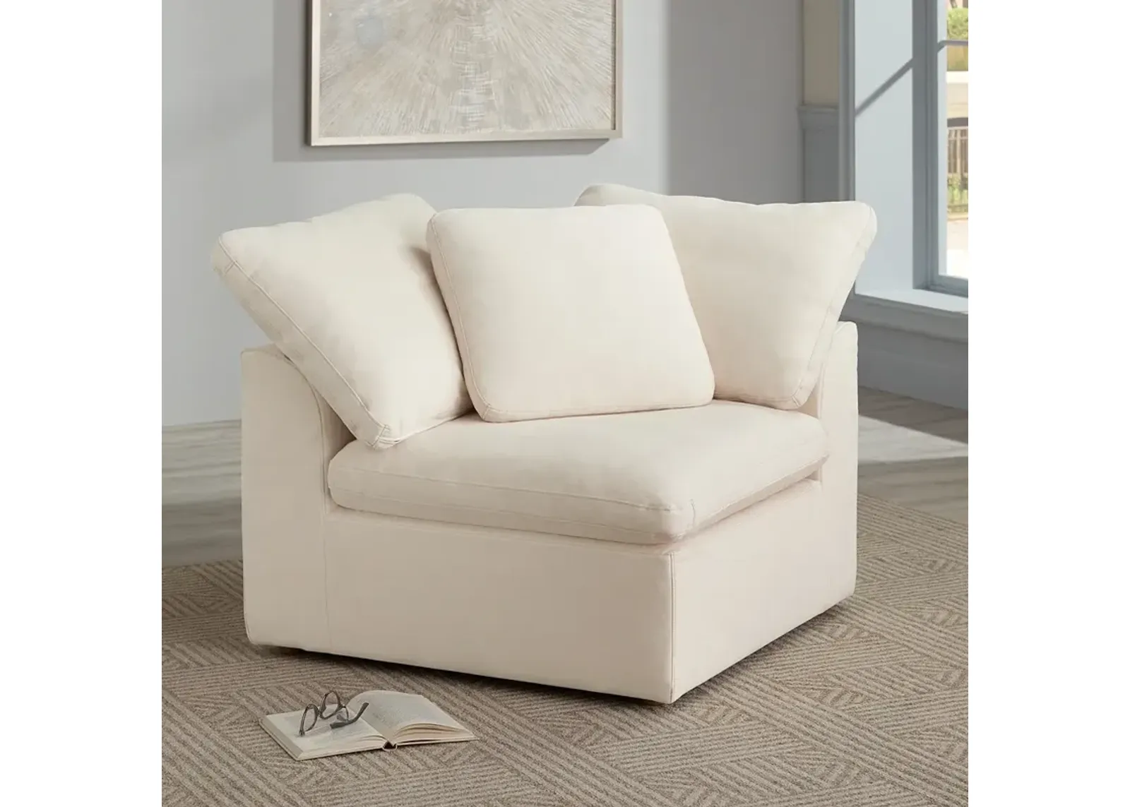 Marisha White Fabric Modular Corner Chair