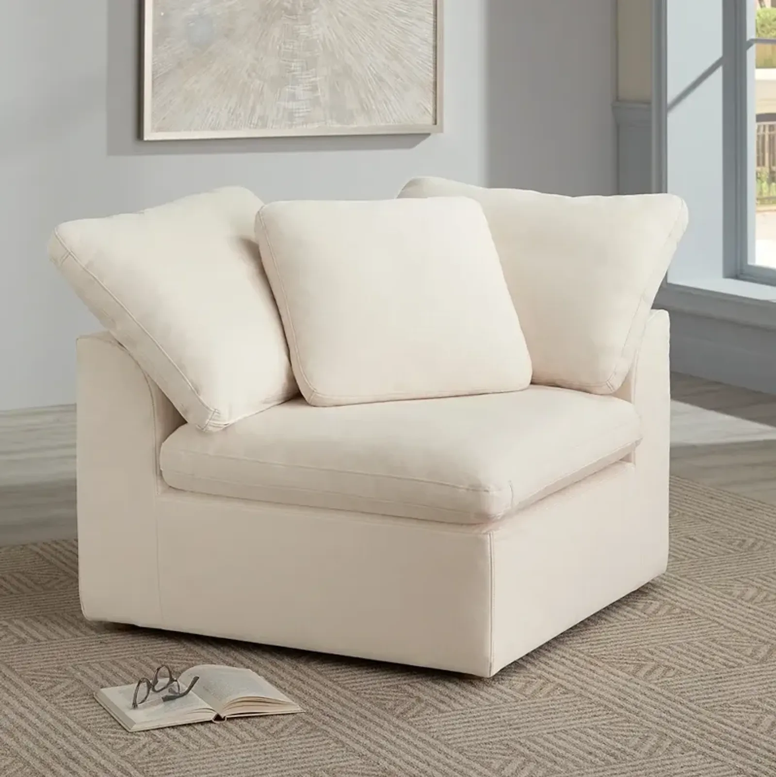 Marisha White Fabric Modular Corner Chair