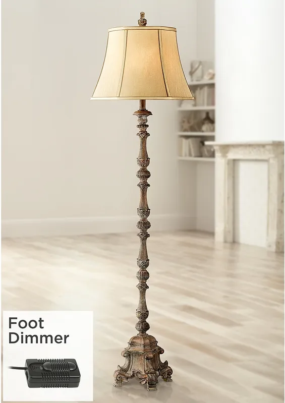 Campazza Distressed Faux Wood Floor Lamp with Foot Dimmer