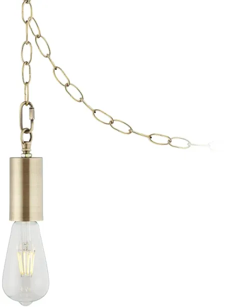 Possini Euro Antique Brass Plug-In Swag Chandelier with Edison LED Bulb