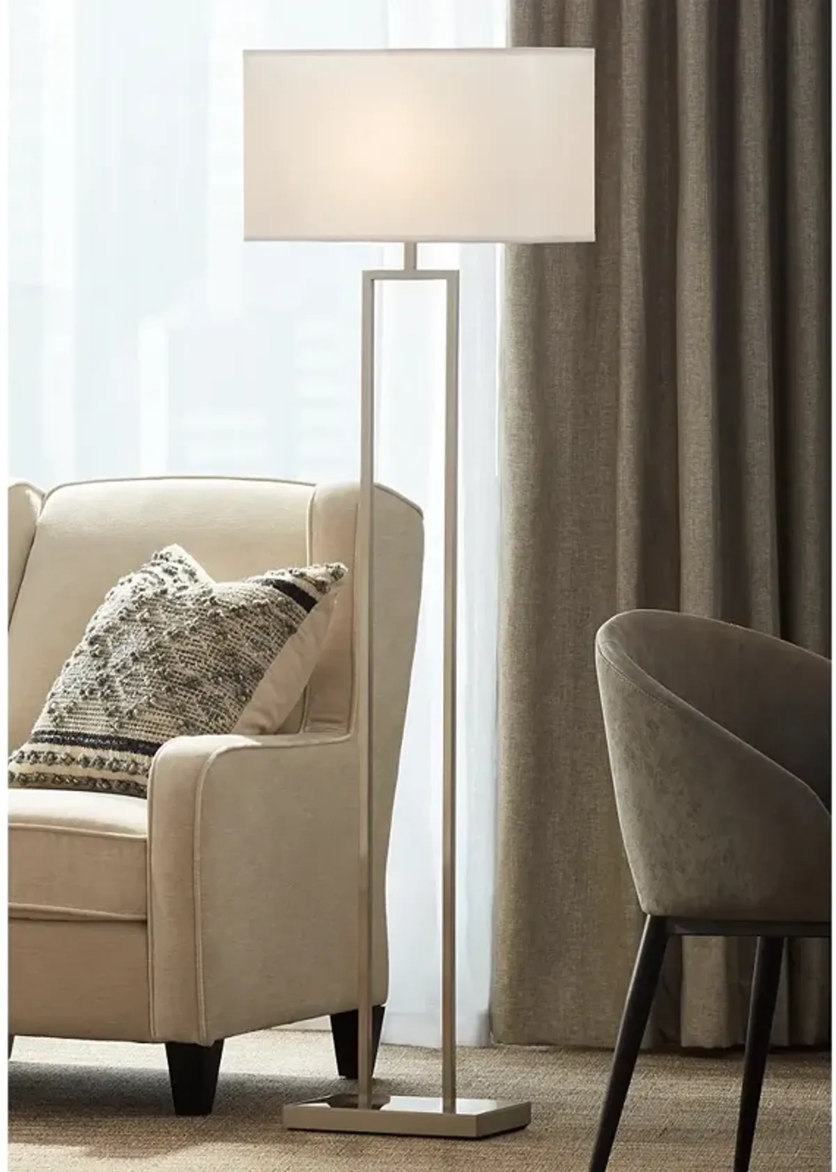 Possini Euro Everett 61" Modern Satin Nickel Open Column Floor Lamp