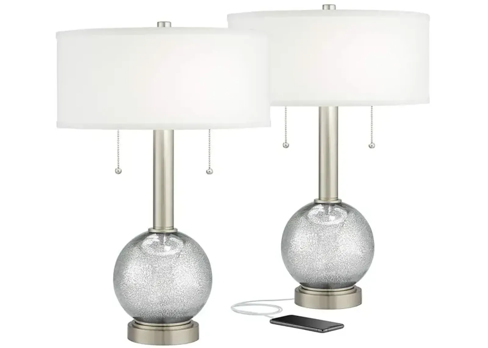 Possini Euro 22 1/2" Modern Speckled Glass USB Table Lamps Set of 2