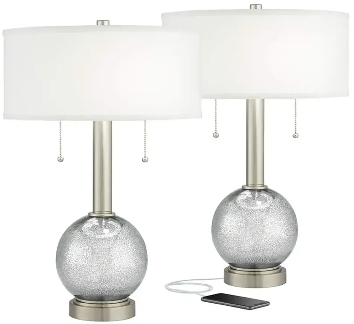 Possini Euro 22 1/2" Modern Speckled Glass USB Table Lamps Set of 2