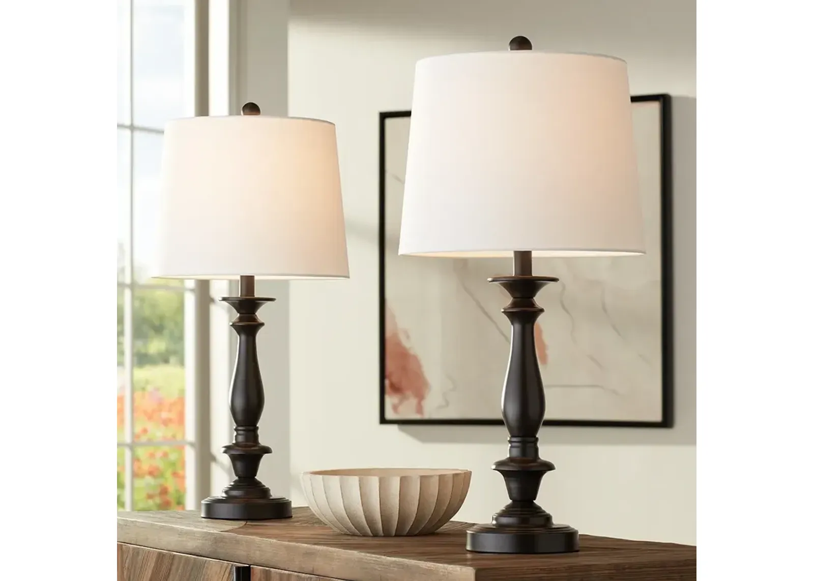 Regency Hill Percy 26" Dark Bronze Metal Table Lamps Set of 2