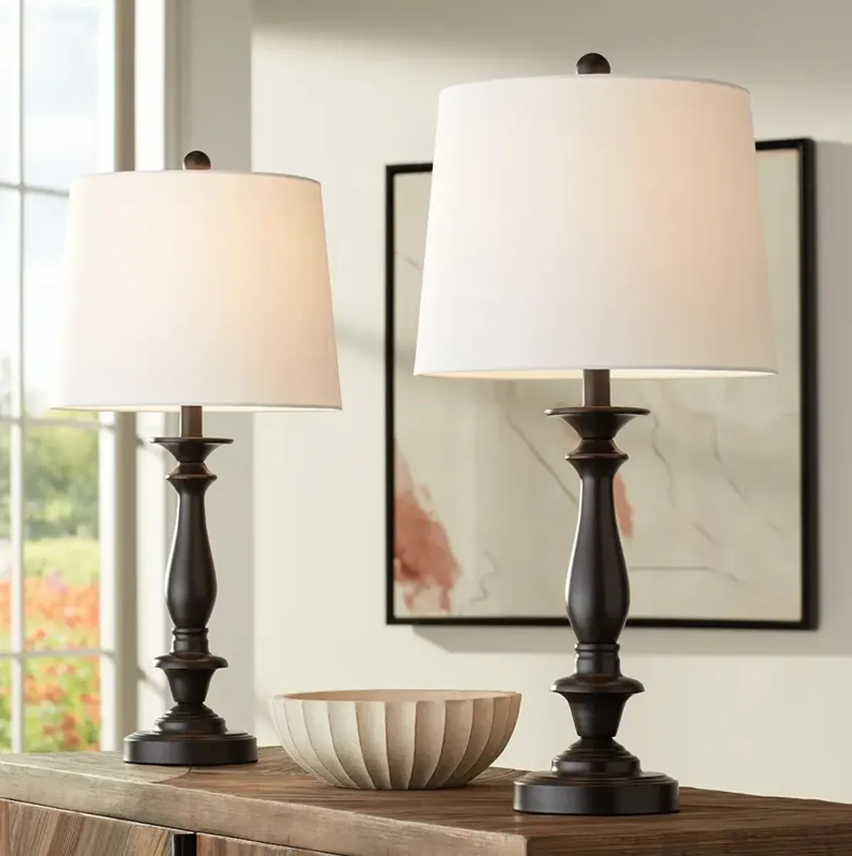 Regency Hill Percy 26" Dark Bronze Metal Table Lamps Set of 2