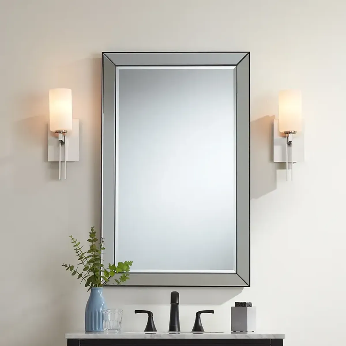 Possini Euro Ludlow Wall Sconce Set with Uttermost Verne Wall Mirror
