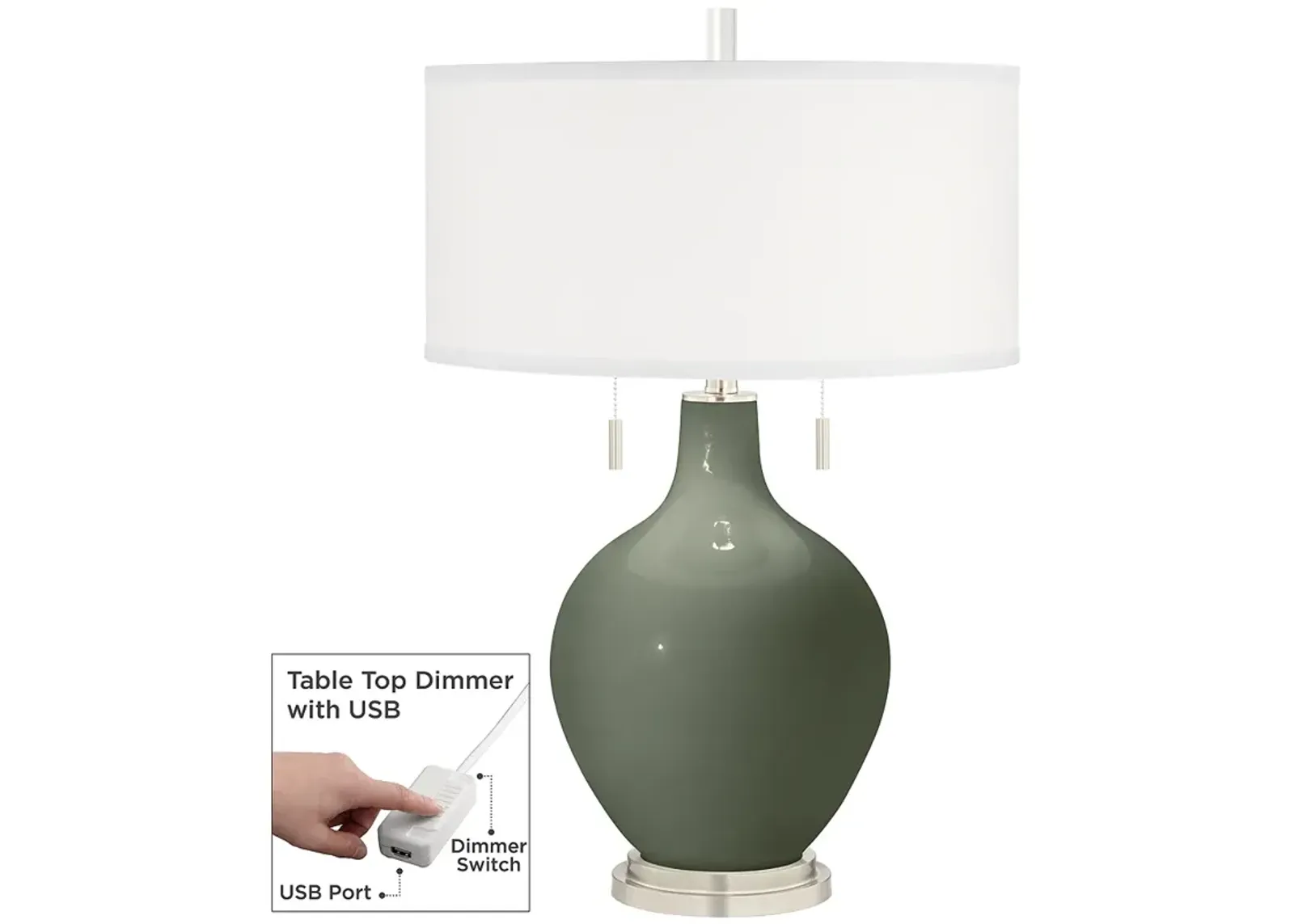 Deep Lichen Green Toby Table Lamp with Dimmer