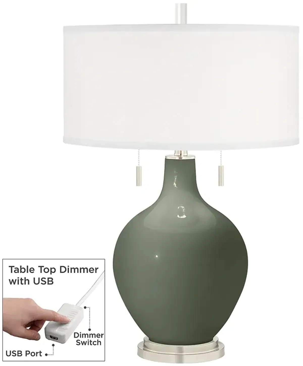 Deep Lichen Green Toby Table Lamp with Dimmer