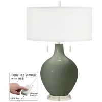 Deep Lichen Green Toby Table Lamp with Dimmer