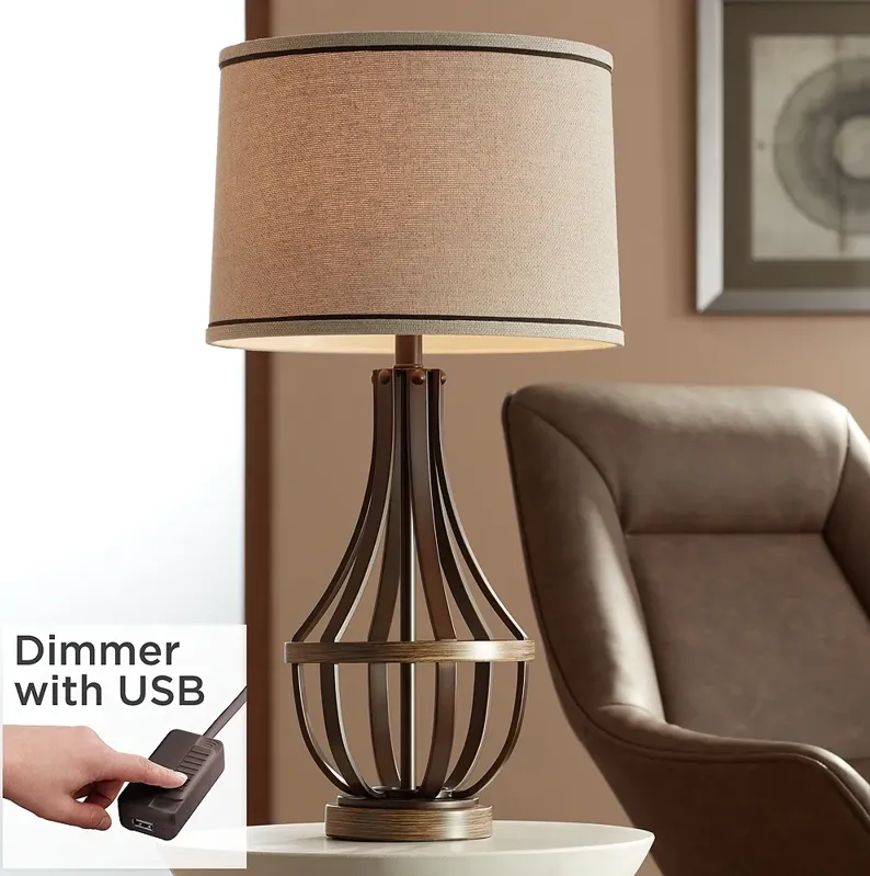 Franklin Iron Works Louanne 29" Bronze Table Lamp with USB Cord Dimmer