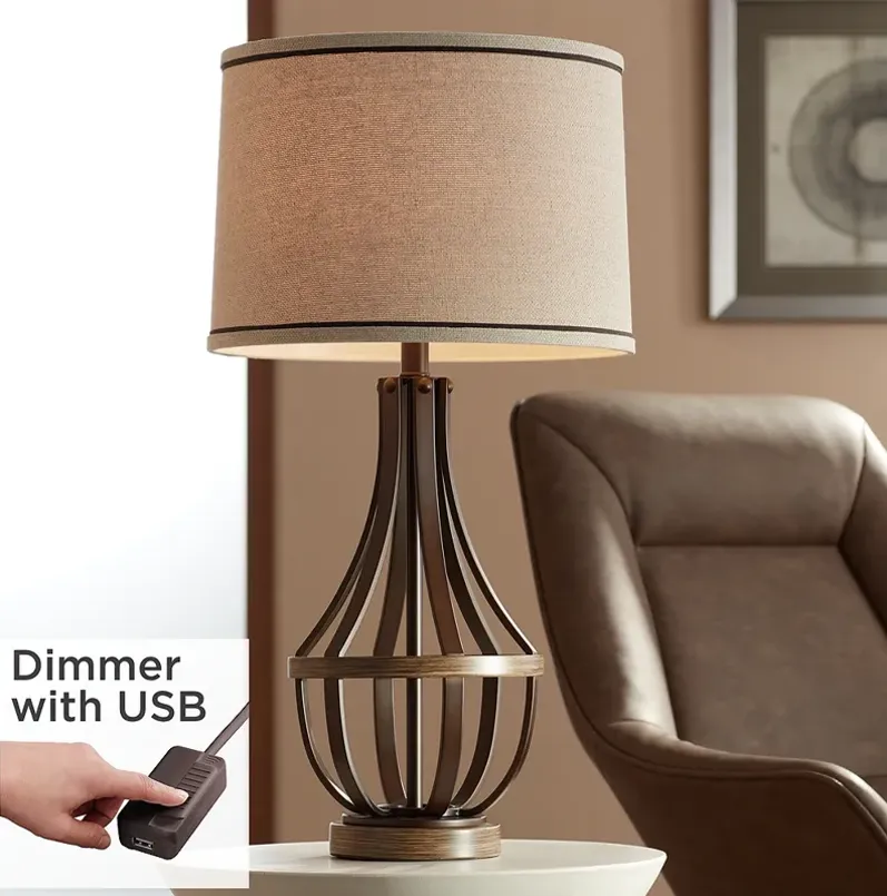 Franklin Iron Works Louanne 29" Bronze Table Lamp with USB Cord Dimmer