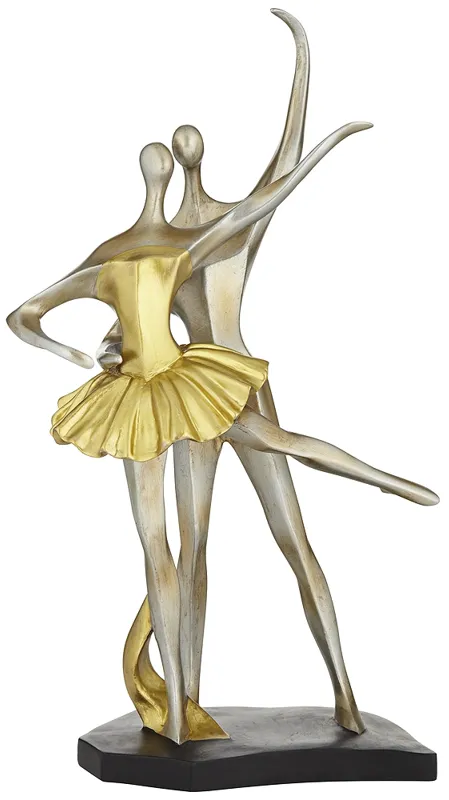 En Pointe 15" High Matte Gold Antique Silver Dancer Statue