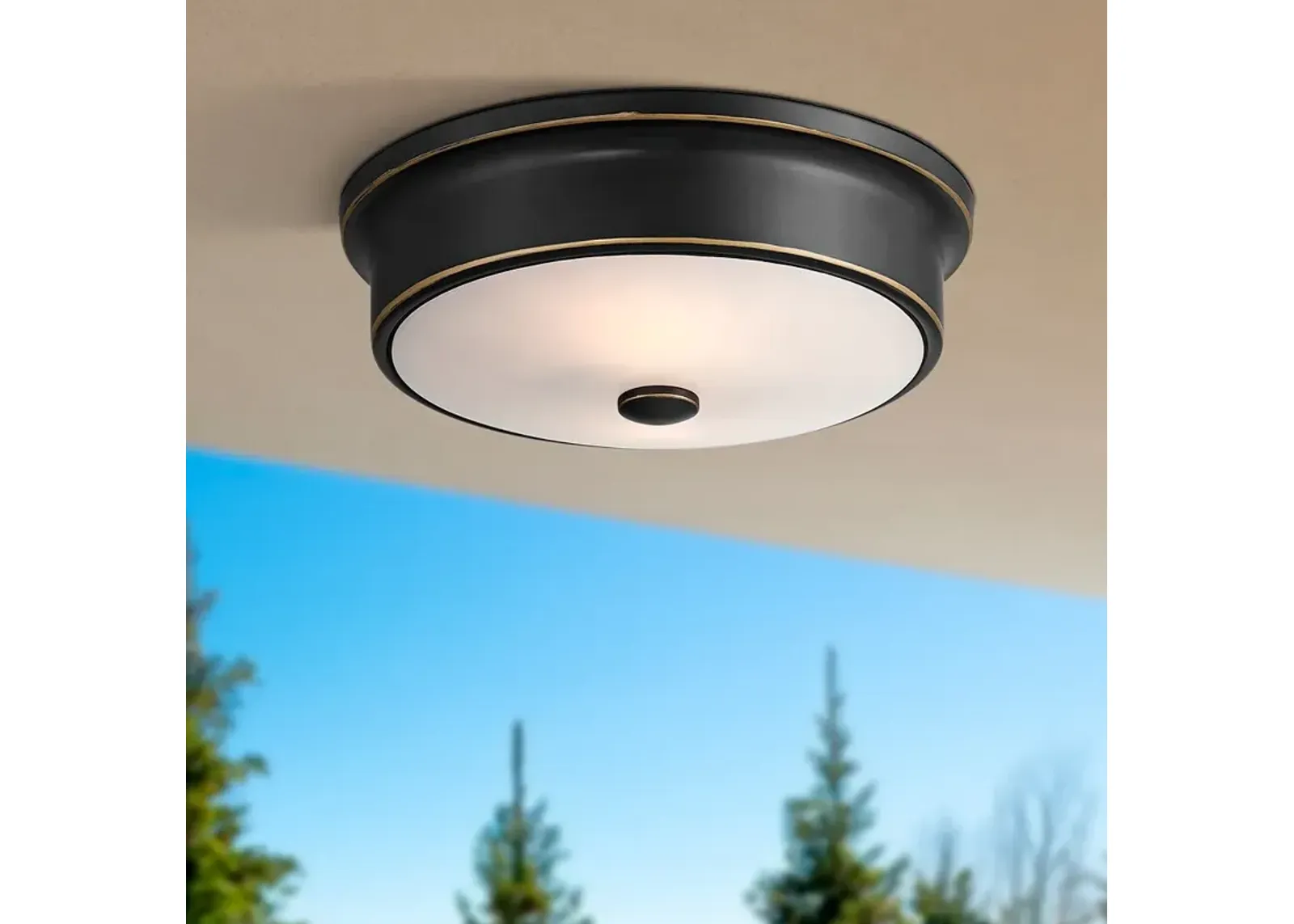 Aabria 11 3/4" Wide Black and Outdoor Flush Ceiling Light