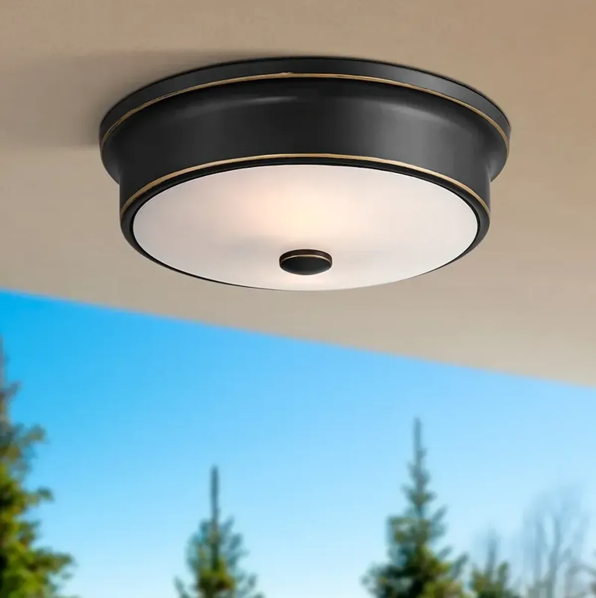 Aabria 11 3/4" Wide Black and Outdoor Flush Ceiling Light