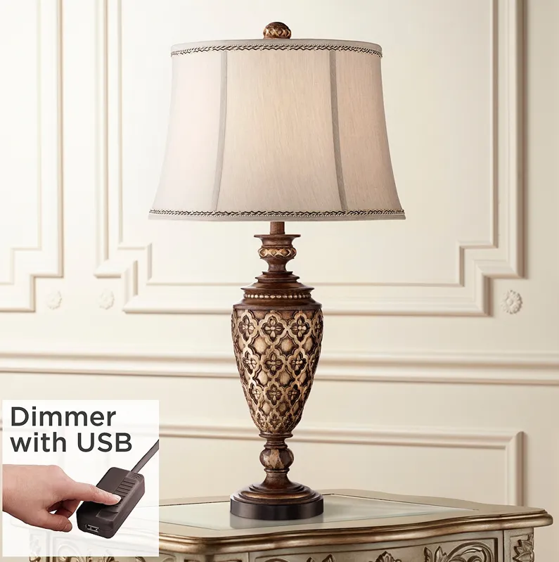 Barnes and Ivy Nicole Bronze Traditional Table Lamp with USB Cord Dimmer