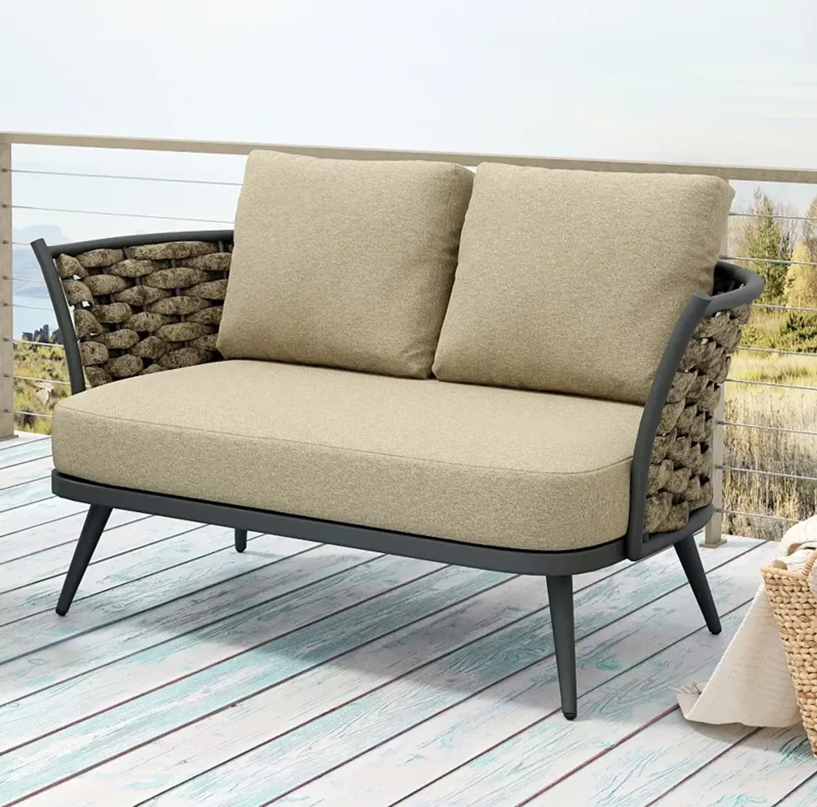 Solna 55 1/2" Wide Taupe Aluminum Outdoor Loveseat