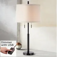 Possini Euro Design Matte Dark Bronze Stick Table Lamp with USB Cord Dimmer