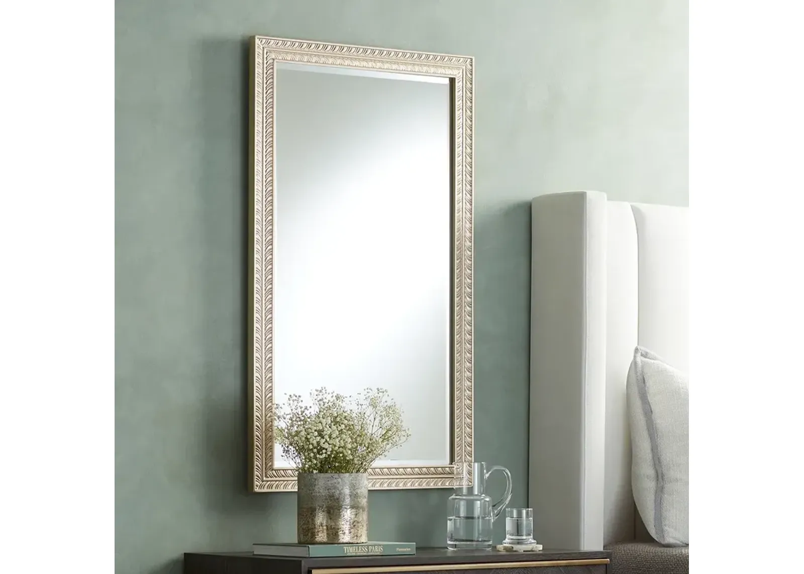 Shaina Champagne Gold Wood 24" x 40" Rectangular Wall Mirror