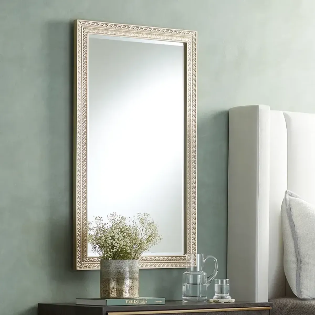 Shaina Champagne Gold Wood 24" x 40" Rectangular Wall Mirror