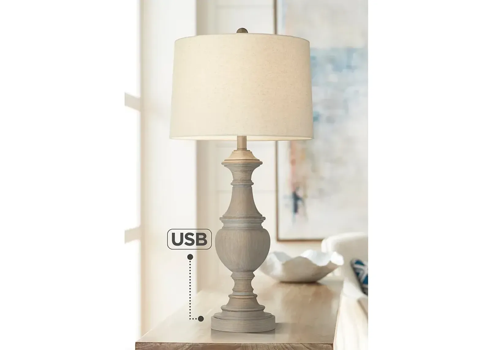 Regency Hill 30" Gray Wash Urn Traditional USB Table Lamp