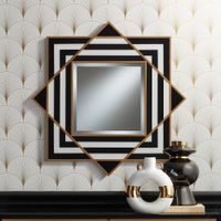 Possini Euro Zorra 36" x 36 Modern Black and White Stripe Wall Mirror