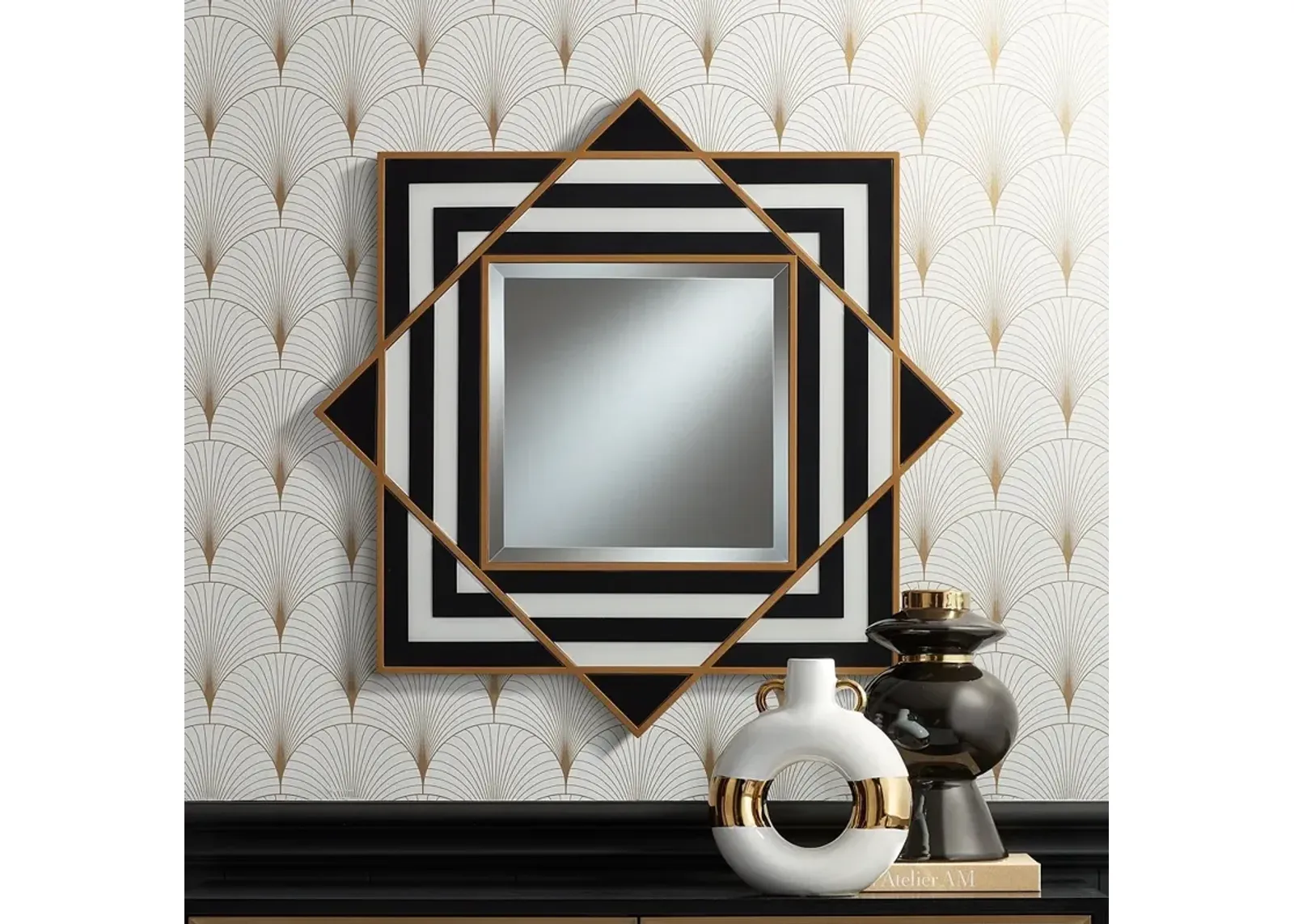 Possini Euro Zorra 36" x 36 Modern Black and White Stripe Wall Mirror