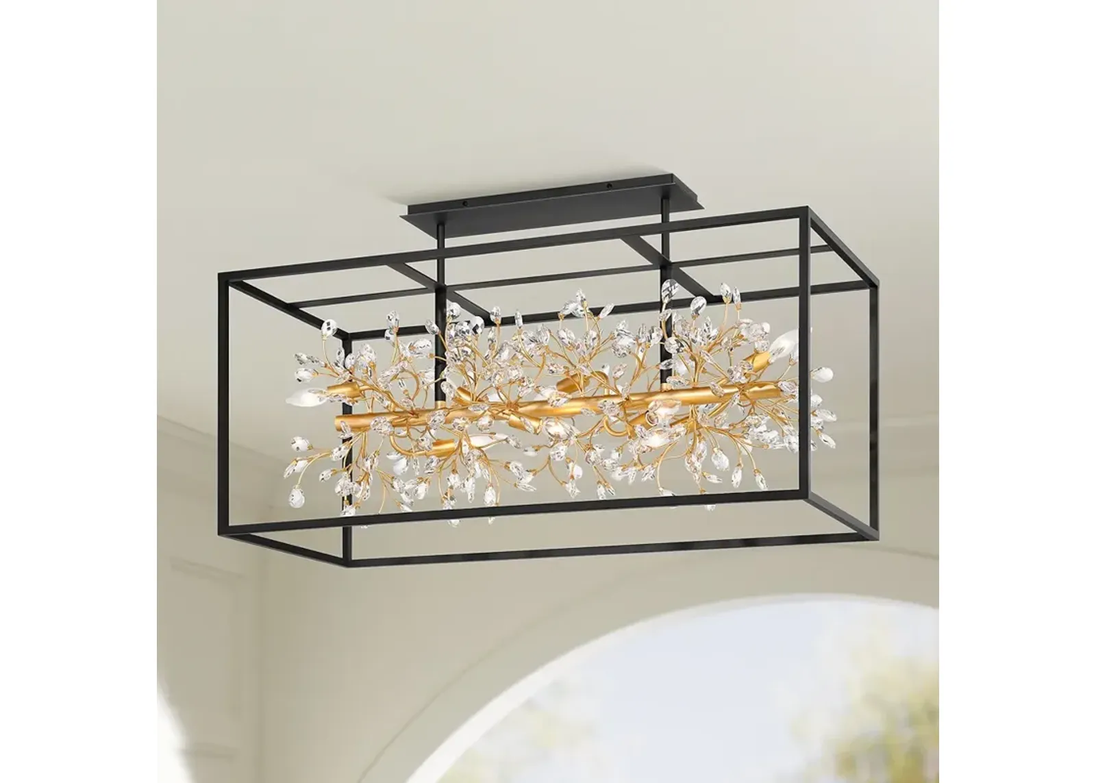 Carrine 38 1/2"W Satin Black and Gold 8-Light Ceiling Light