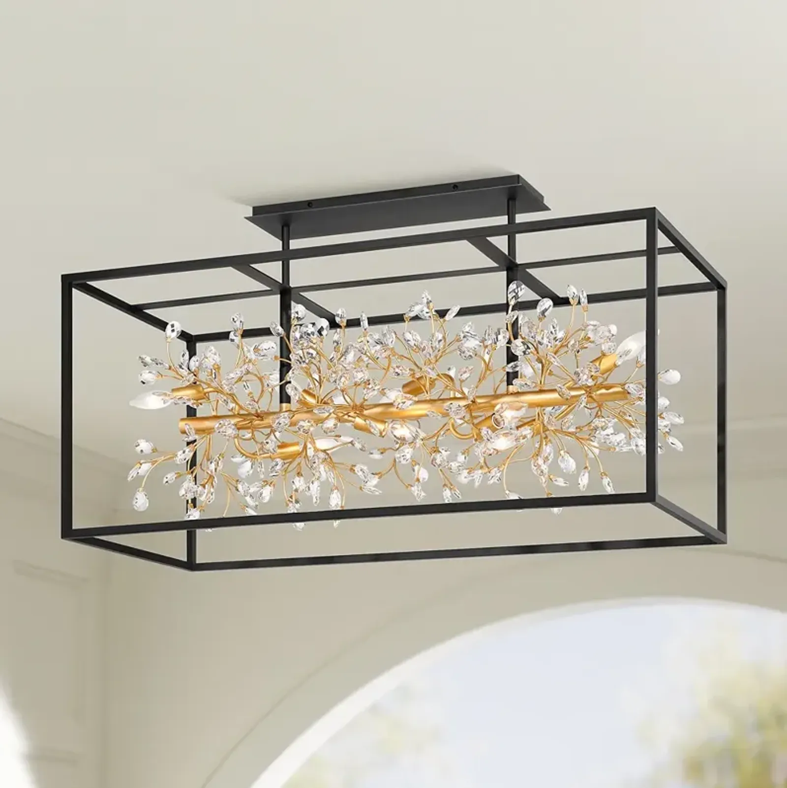 Carrine 38 1/2"W Satin Black and Gold 8-Light Ceiling Light