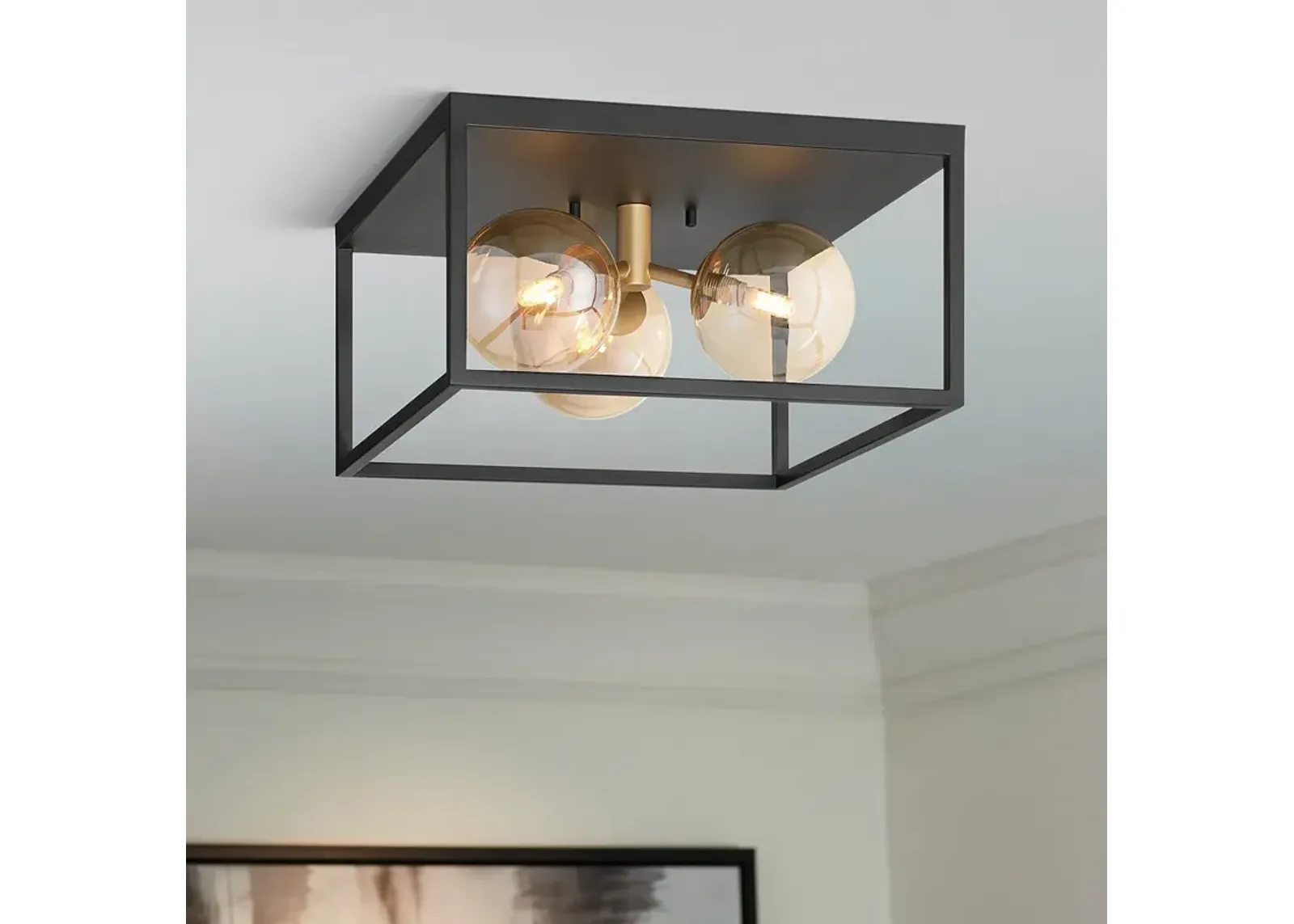 Possini Euro Garvin 14 1/2" Wide Black 3-Light LED Ceiling Light