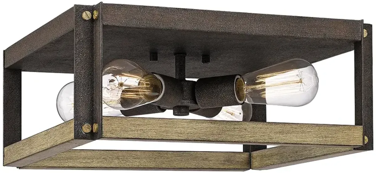 Quoizel Finn 14 1/2"W Black and Walnut 4-Light Ceiling Light