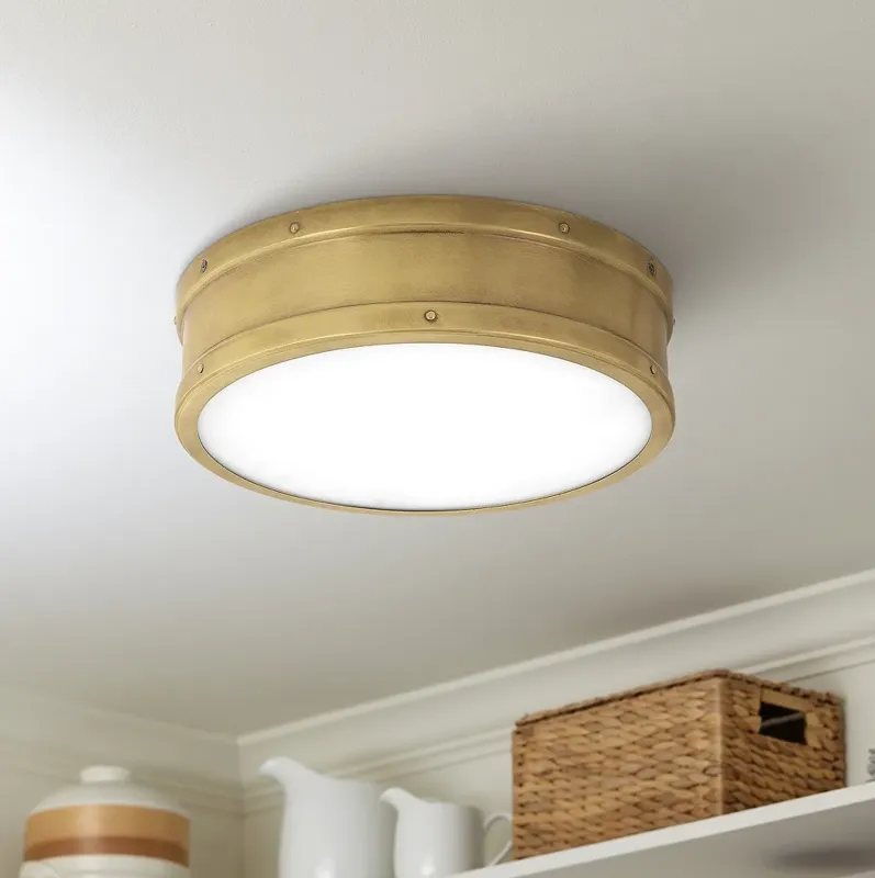 Quoizel Ahoy 12 3/4" Wide Nautical Weathered Brass LED Ceiling Light