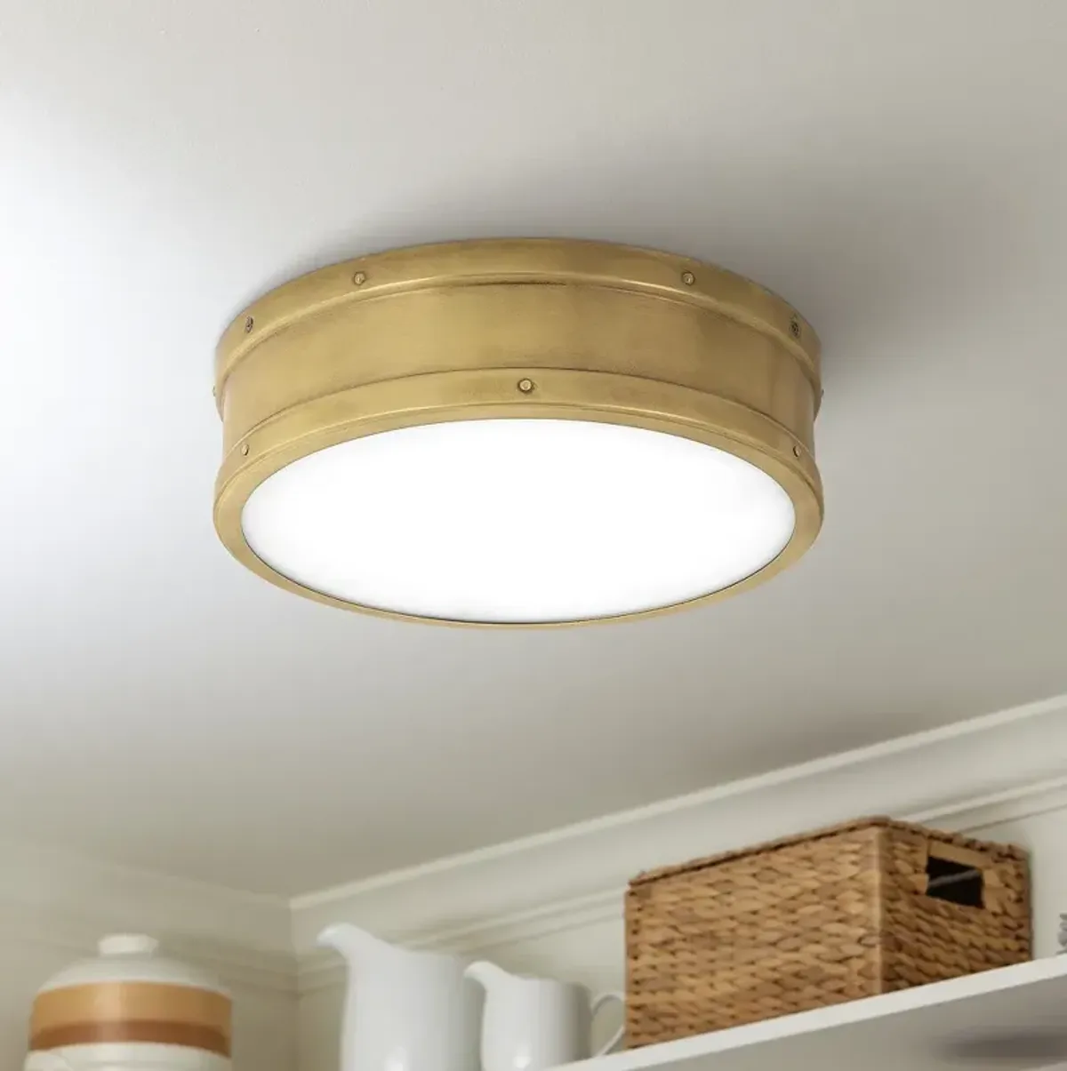 Quoizel Ahoy 12 3/4" Wide Nautical Weathered Brass LED Ceiling Light