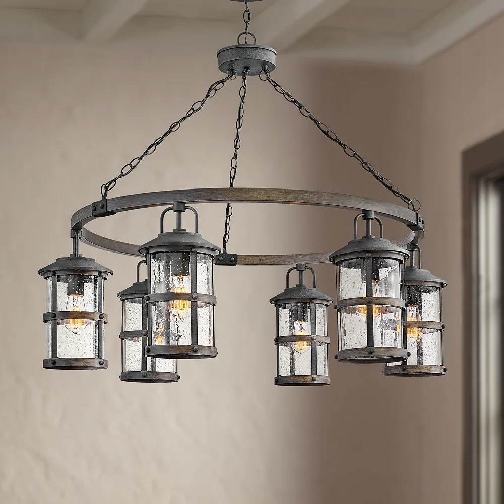 Hinkley Lakehouse 42" 6-Light Zinc Lantern Ring Outdoor Chandelier