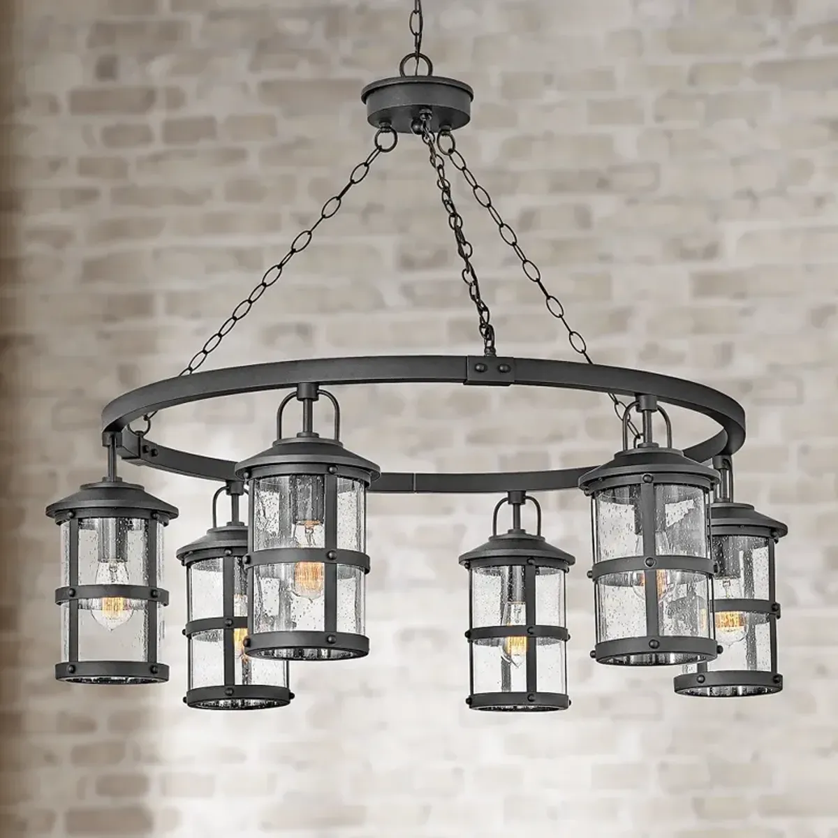 Hinkley Lakehouse 42" Wide Black 6-Lantern Outdoor Ring Chandelier