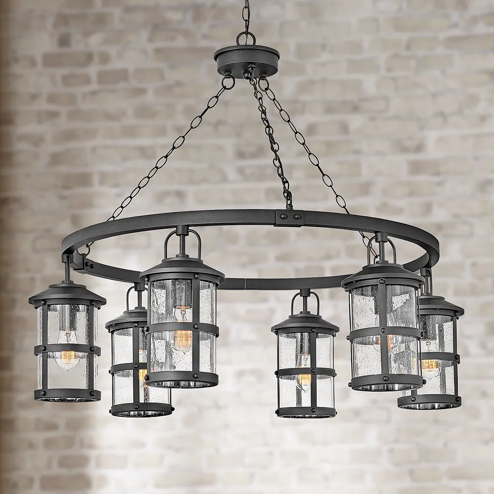 Hinkley Lakehouse 42" Wide Black 6-Lantern Outdoor Ring Chandelier