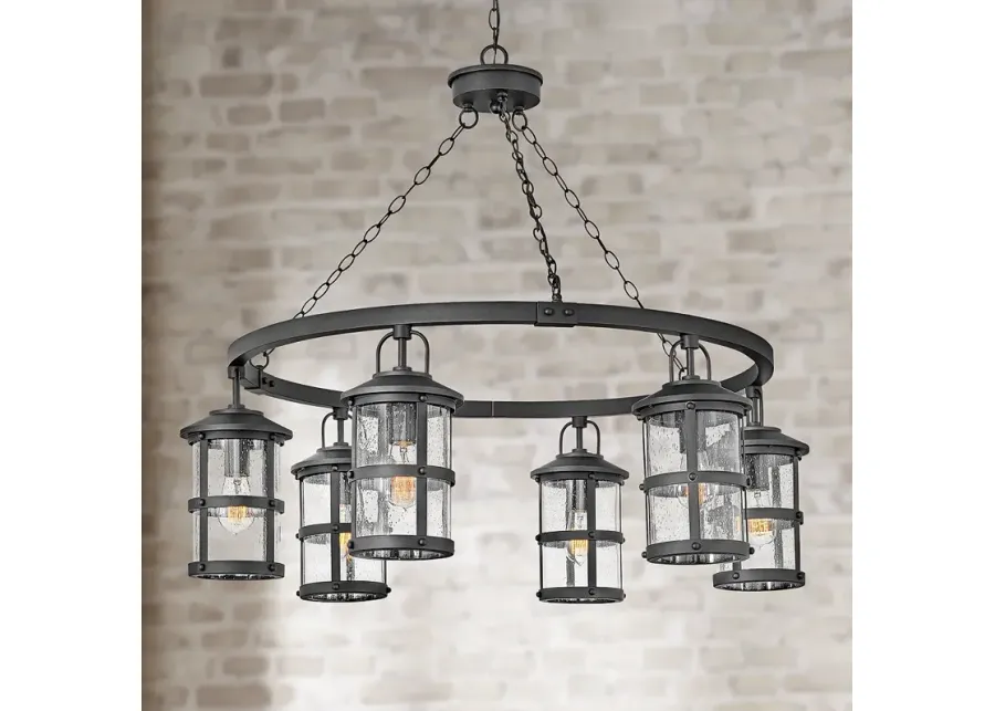 Hinkley Lakehouse 42" Wide Black 6-Lantern Outdoor Ring Chandelier