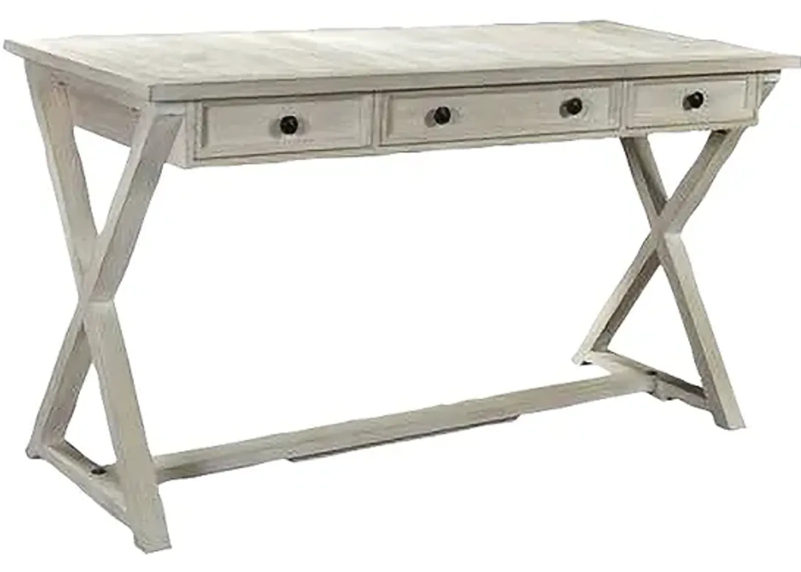 Bengal Manor 56" Wide White Washed Wood 3-Drawer Desk