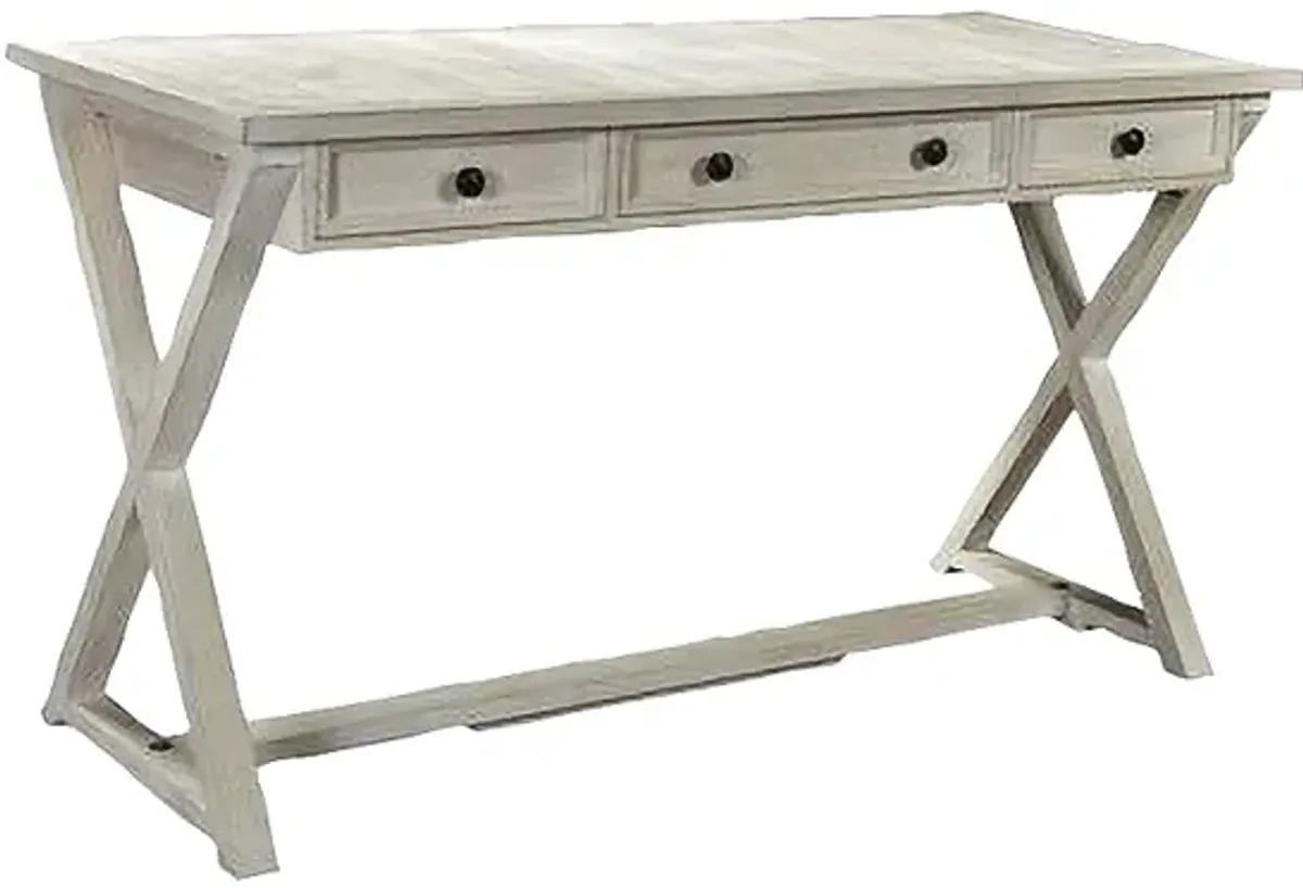 Bengal Manor 56" Wide White Washed Wood 3-Drawer Desk