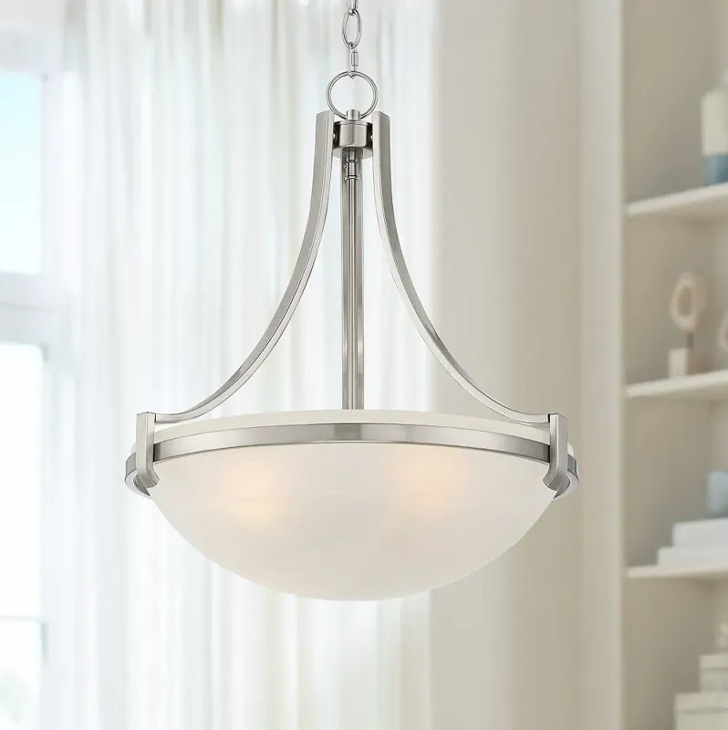 Regency Hill Mallot 20" Brushed Nickel Modern Glass Bowl Pendant Light