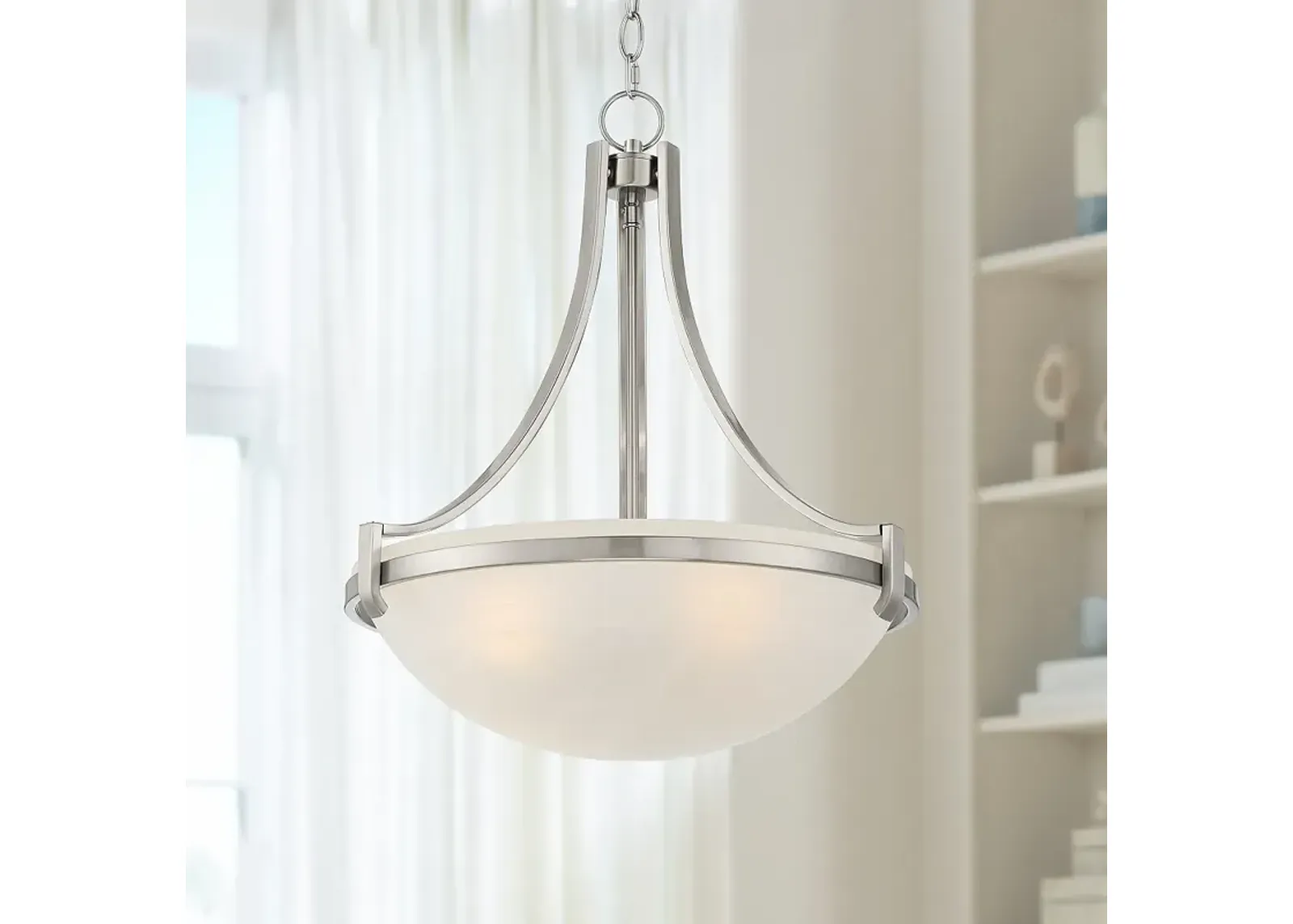 Regency Hill Mallot 20" Brushed Nickel Modern Glass Bowl Pendant Light