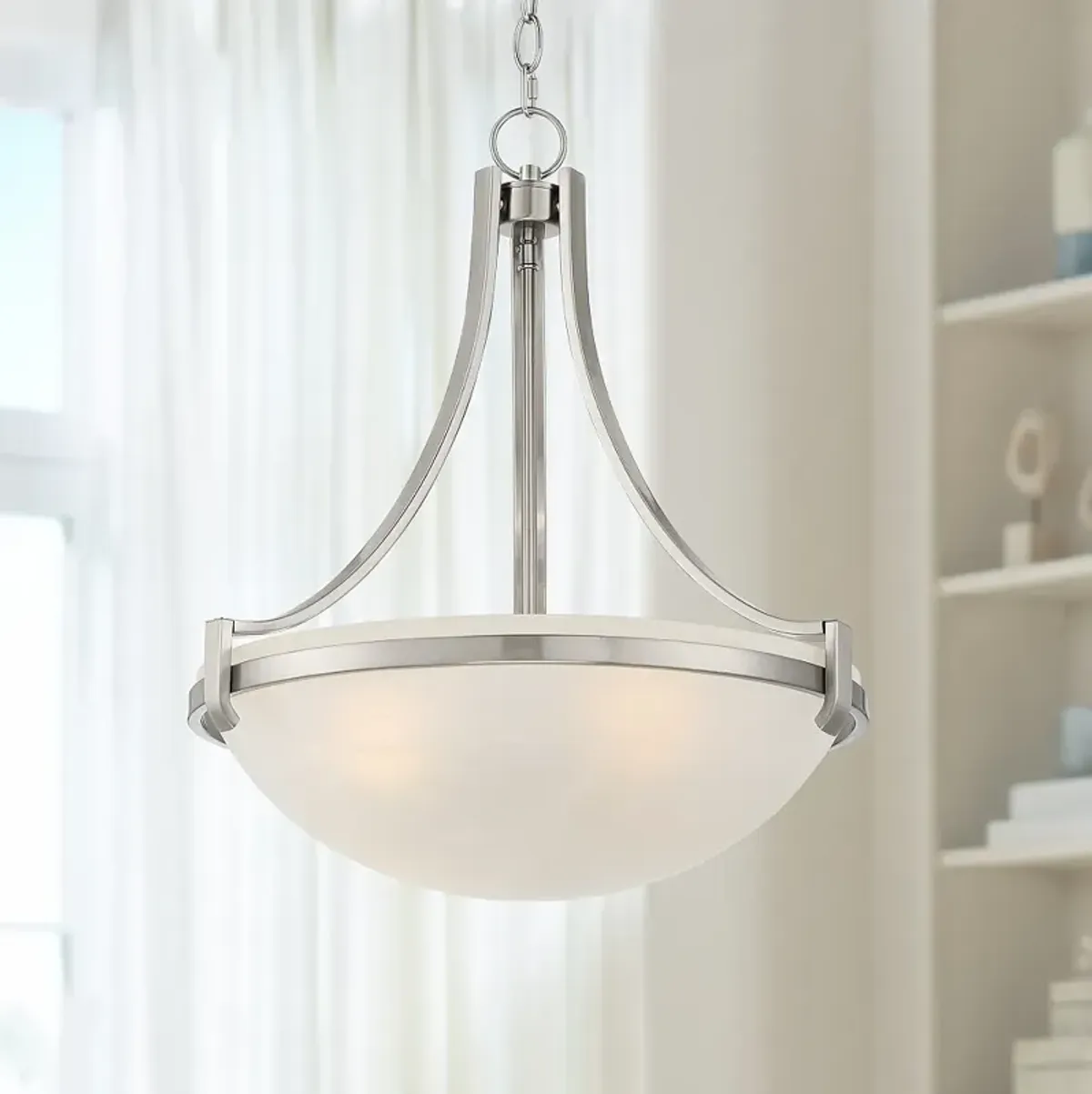 Regency Hill Mallot 20" Brushed Nickel Modern Glass Bowl Pendant Light