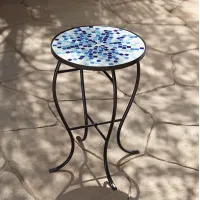 Multi Blue Mosaic Black Iron Outdoor Accent Table