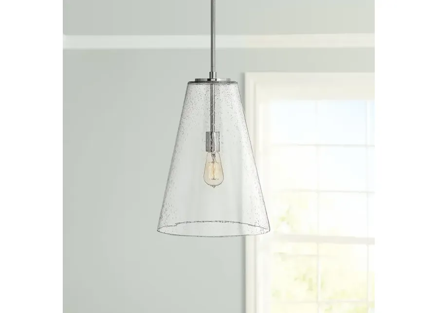 Hinkley Vance 13"W Polished Nickel and Glass Pendant Light